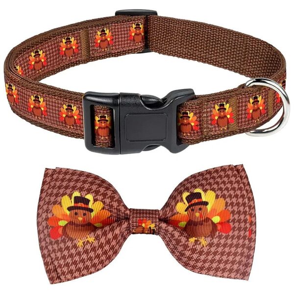 Unique Turkey Pattern Dog Collar with Buckle Closure and D-Rings for Small to Large Dogs