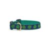 Up Country Navy Shamrock Pattern Dog Collar with Brass Hardware and Polyester Ribbons