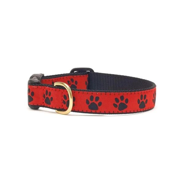 Up Country Red Black Paw Dog Collar Polyester Nylon Brass Buckle Small Wide