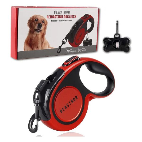 Upgraded Red Nylon Retractable Dog Leash for Small to Medium Dogs up to 110lbs