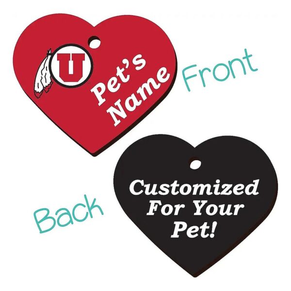 Utah University Heart Shaped Metal Pet ID Tag for Dogs Cats with Customizable Details