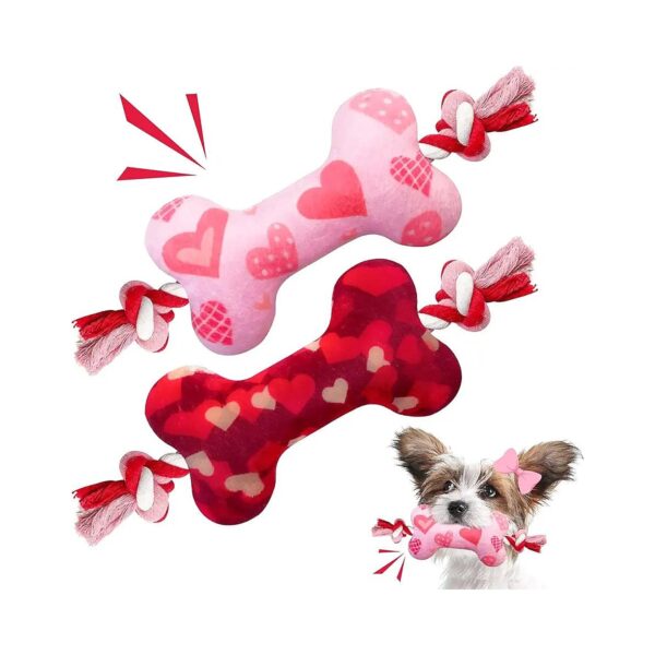 Valentine's Day Dog Toys with Squeaky Sounds and Cotton Rope for Small and Medium Dogs