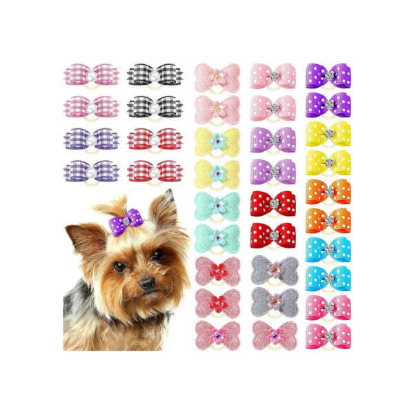 Valentine's Day Pet Accessories - 36 Pieces Dog Hair Bows with Rhinestones and Pearls