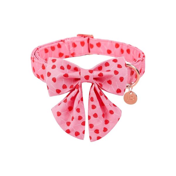 Valentine's Day Red Heart Cotton Dog Collar with Adjustable Size and Detachable Bow Tie