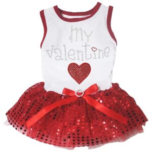 Valentine's Valentine Heart Sequin Dog Clothes White Red Pet Clothing Medium