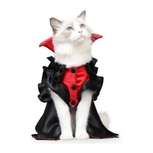 Vampire Costume for Small Cats Dog Rabbits Lightweight Black Satin Cloak with Button