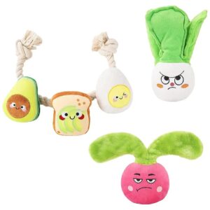 Vegetable Dog Toy Set for Small Medium Breeds Including Plush Toys and Rope Toy