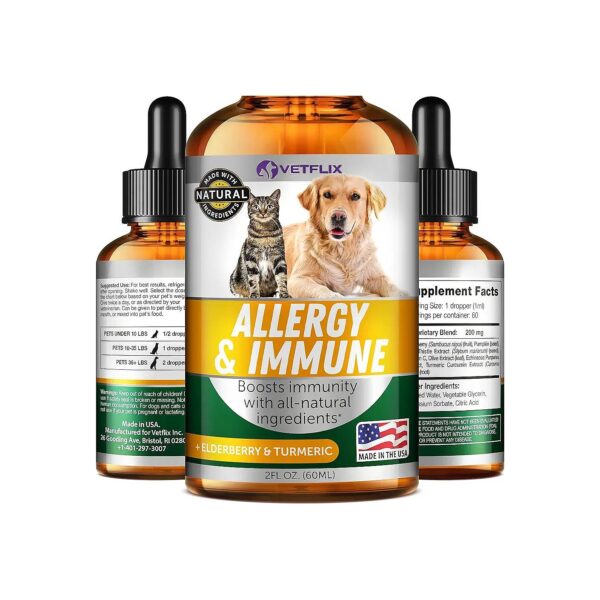 Velflix Allergy Relief Drops for Dogs and Cats with Turmeric and Milk Thistle