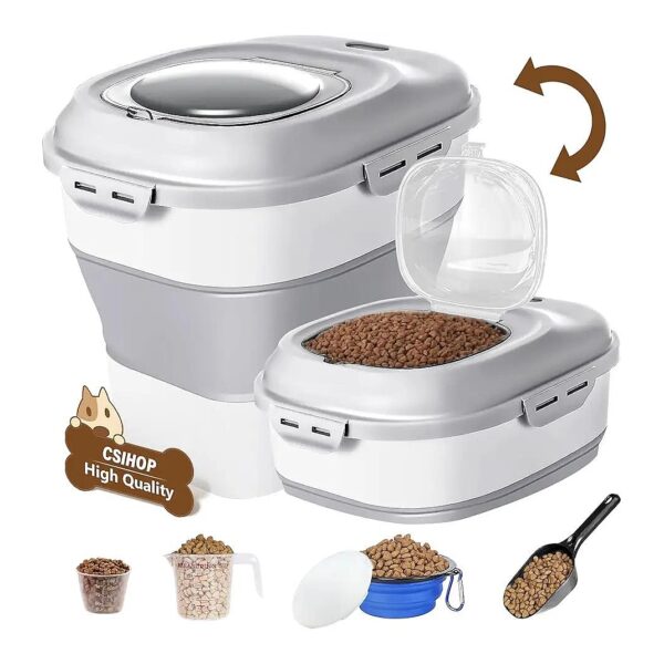 Versatile Pet Food Storage Container 30 Litre with Attachable Casters and dual Cups