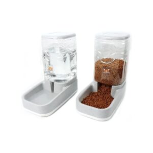 Versatile Pet Water Dispenser Food Feeder with Grey Waterer and Feeder for Cats and Dogs