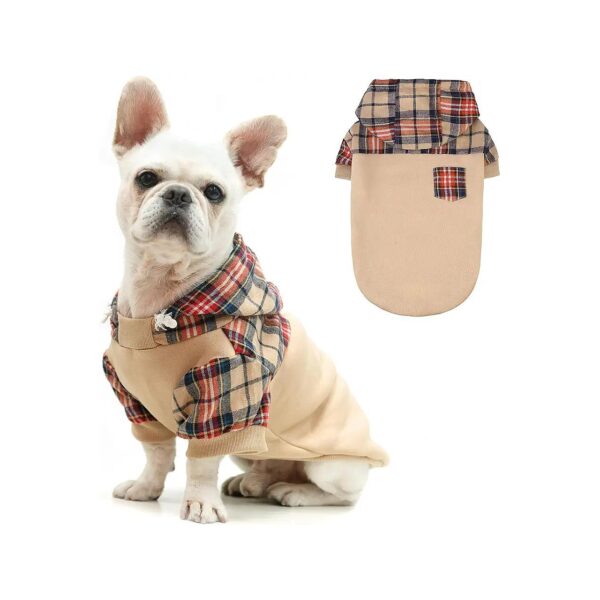 Versatile Plaid Dog Pullover Fleece Hoodie for Small to Medium Breed Dogs