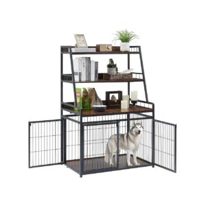 Versatile Wooden Dog Kennel Furniture with 3-Tier Storage Shelves for Small to Large Dogs