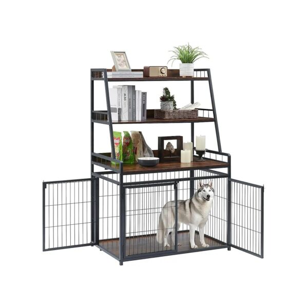 Versatile Wooden Dog Kennel Furniture with 3-Tier Storage Shelves for Small to Large Dogs