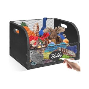 Versatile Wooden Dog Toy Storage Bin with Metal Basket and Chalkboard Labeling