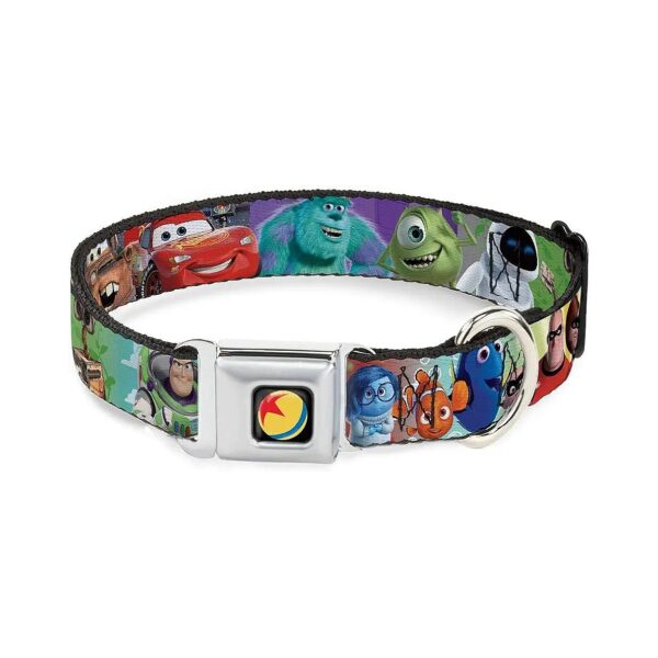 Vibrant Disney Pixar Collage Dog Collar with Seatbelt Buckle, 11-17" Neck, 0" Wide