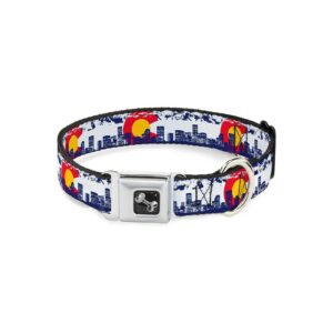 Vibrant Multicolor Seatbelt Buckle Dog Collar 1 Inch Wide Colorado Skyline Mountains