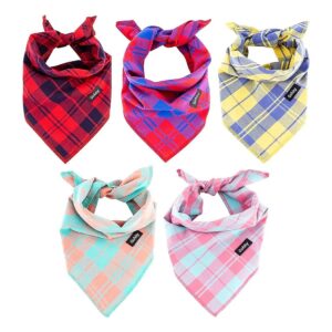 Vibrant Plaid Dog Bandanas 5-Pack for Medium Large Dog Pet Birthday Gift