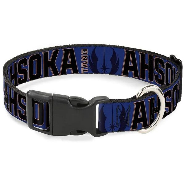 Vibrant Polyester Star Wars Tano Ahsoka Pose and Jedi Order Insignia Blue Dog Collar