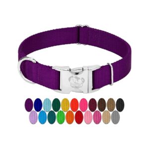 Vibrant Purple Adjustable Nylon Dog Collar with Metal Buckle and Curved Edges for Comfort