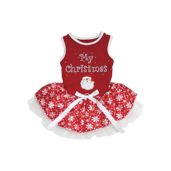 Vibrant Red Christmas Dog Dress with Snowflake Pattern for Small to Medium Breeds