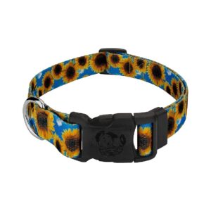 Vibrant Sunflower Floral Design Polyester Dog Collar for Medium Breeds