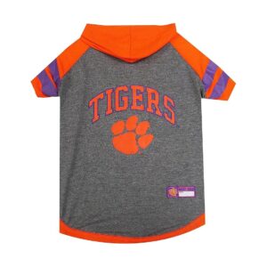 Vibrant Team Colors Hoodie for Small Breed Dogs with Clemson Tigers Screen Print and Logo