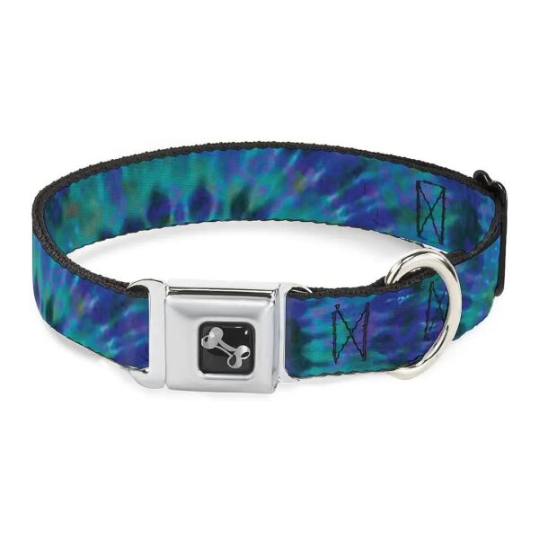 Vibrant Tie Dye Green Blue Purple Dog Collar with Durable Steel Buckle and 1" Width