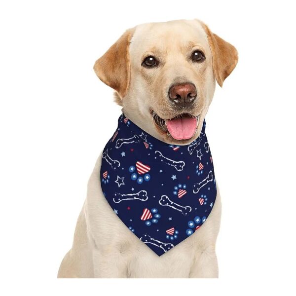 Vibrant White Paw Print Bone Star Geometric Design Dog Triangle Bib for Patriotic Theme