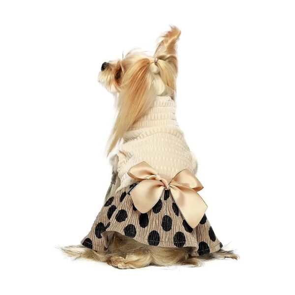 Vintage Polka Dot Dog Turtleneck Dress with Bowknot for Puppy Wear