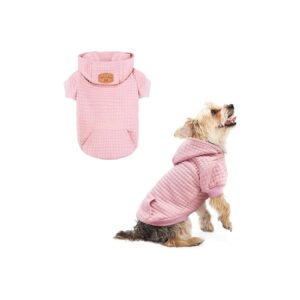 Waffle-Like Laminated Cotton Small Dog Hoodie Sweater with Pockets and Leash Hole