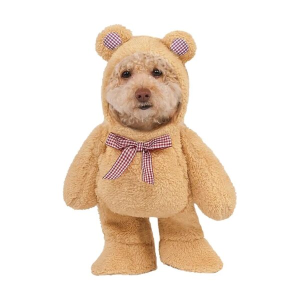 Walking Teddy Bear Costume for Large Dogs with Padded Arms and Gingham Bow at Neck