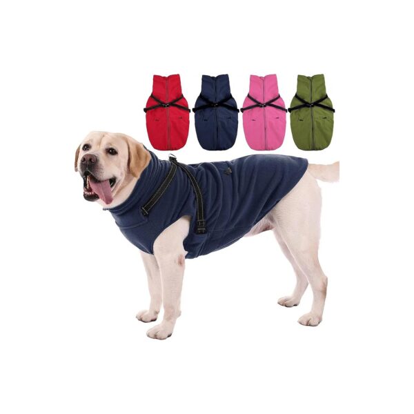 Warm Fleece Dog Coat with Harness and Reflective Strips for Medium and Large Dogs