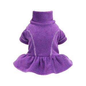 Warm Fleece Dress for Small Dogs Cats with Lavender Purple Color Thermal Fabric