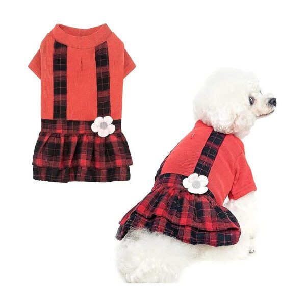 Warm Knit Dog Sweater Dress Plaid Pattern Pullover