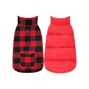 Warm Plaid Waterproof Dog Winter Coat with Pocket for Small to Large Breeds