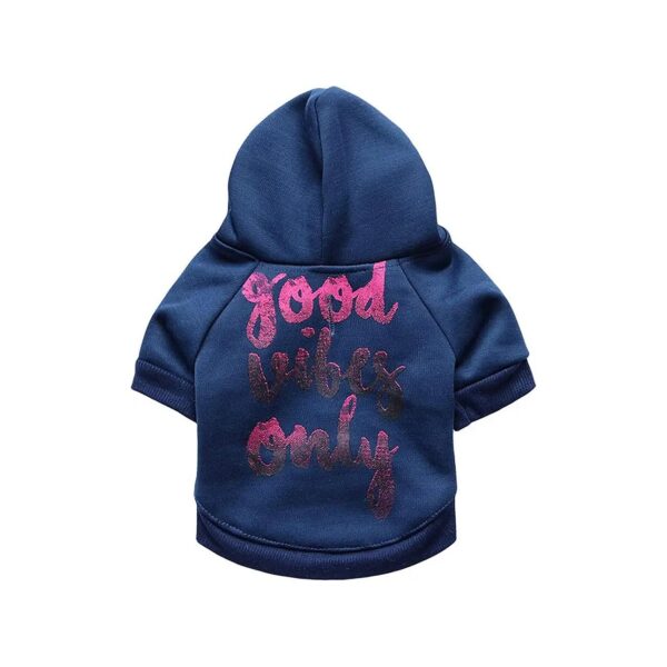 Warm Soft Cotton Dog Hoodie for Small Dogs with Good Vibes Word Print