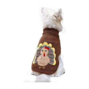 Warm Winter Dog Sweater with Turkey Design and Elastic Neck for Small to Medium Size Dogs