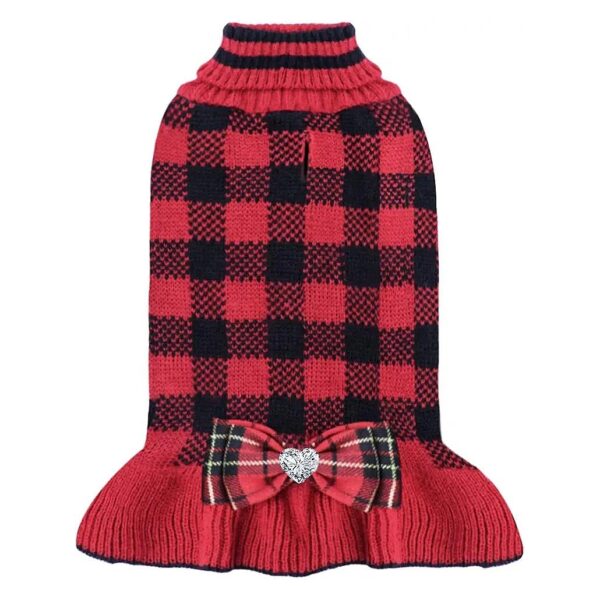 Warm and Cozy Christmas Dog Sweater Dress with Bowtie and Leash Hole for Small Breed Dogs