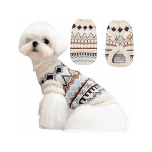 Warm and Soft Beige Dog Sweater for Small Medium Size Puppies and Kittens