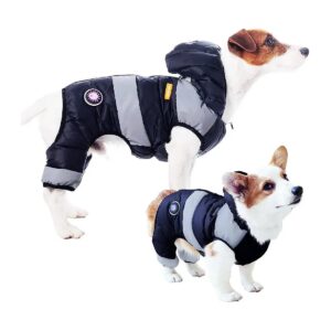 Warm and Soft Down Dog Puffer Jacket with Attached Hat and Four Legs Size Medium Black