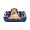 Washable Denim Pet Bed for Small Dogs with Removable Cover and Supportive Edge Cushion