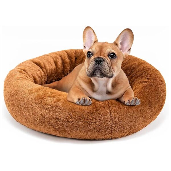 Washable Faux Fur Donut Cat and Dog Bed with Memory Foam Cushion for Small Medium Pets