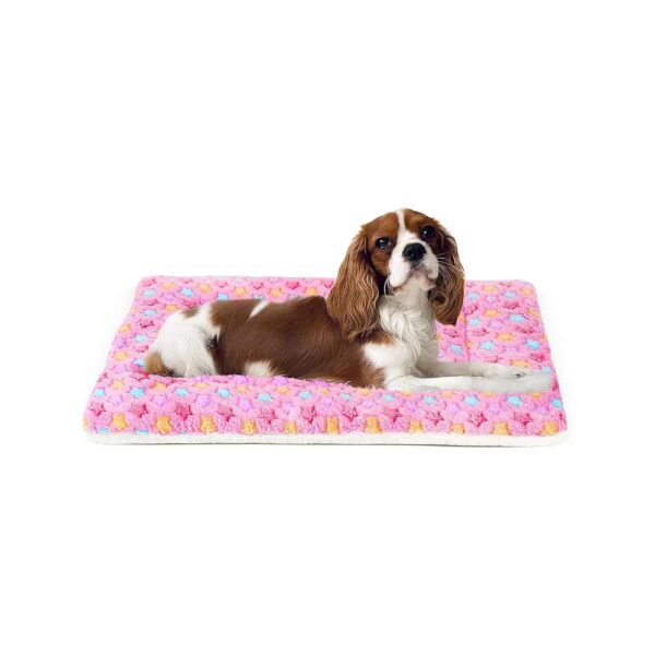 Washable Fleece Pet Bed for Dogs and Cats with Cute Star Pattern Reversible Crate Bed Mat