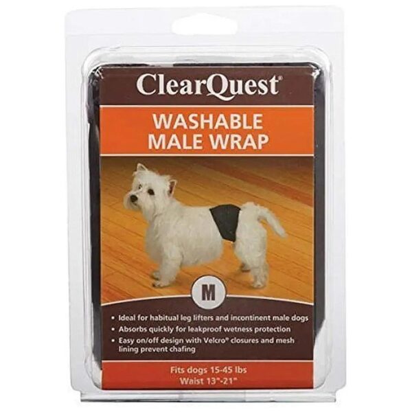 Washable Male Dog Wrap with Leakproof Wetness Protection Medium Black Color