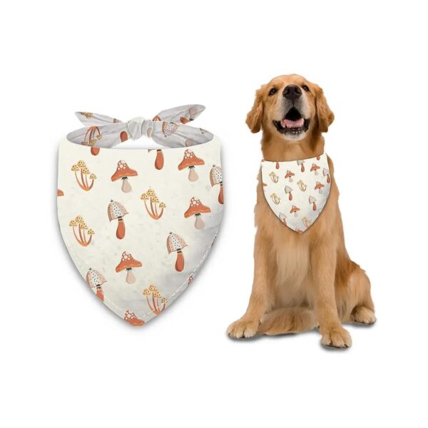 Washable Polyester Cotton Dog Bandana with Mushroom Pattern for Large Pets