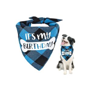 Washable and Absorbent Cotton Dog Bib with Plaid Pattern for Small Medium Large Pets