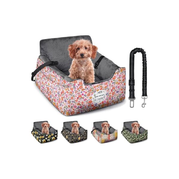 Washable and Detachable Dog Car Seat with Storage Pockets for Small Pets Under 25lb