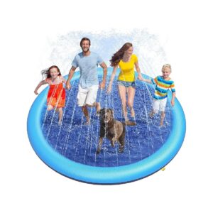 Water Fun for Dogs and Kids, 97 Inch Blue PVC Anti-Slip Dog Splash Pad and Play Mat