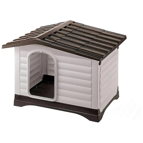 Waterproof Anti-Shock Robust Plastic Dog House with Fold-Out Porch for Ventilated Living