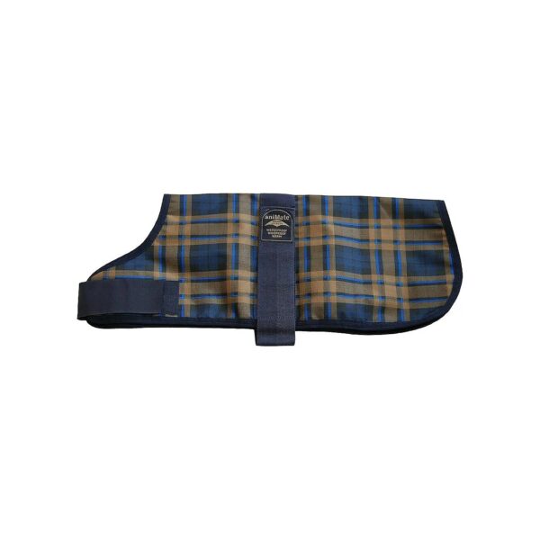 Waterproof Camel Watch Direct Fit Tartan Pattern Fur Lined Dog Coat Blue